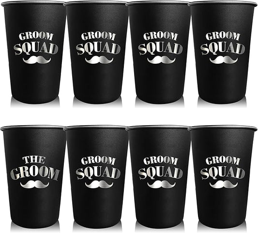 GROOM SQUAD Groomsmen Gifts 8Pcs 16 Oz Stainless Steel Groom Squad Cups Tumblers for Bachelor Party Favors