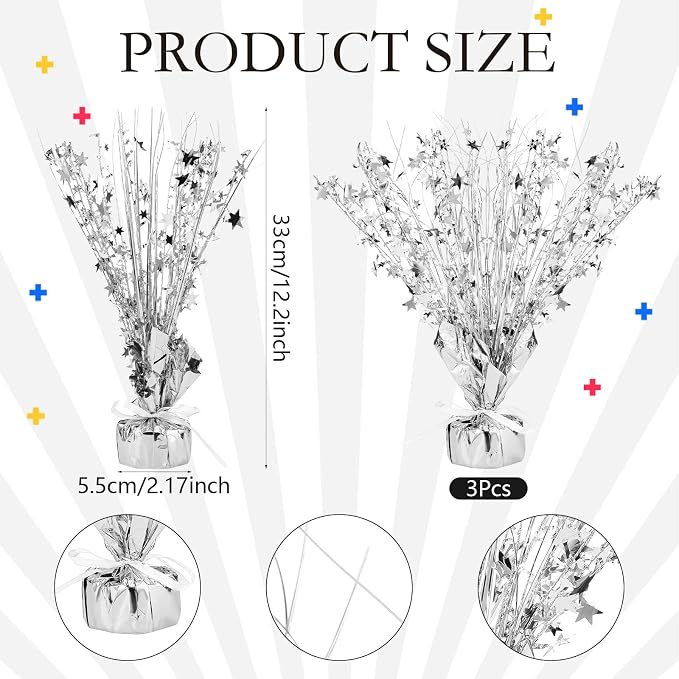 Crowye 18 Pcs Foil Spray Centerpiece Table Decoration Party Star Burst Metallic Graduation Table Centerpieces for Spring Party Birthday Season Wedding Holiday(Silver)