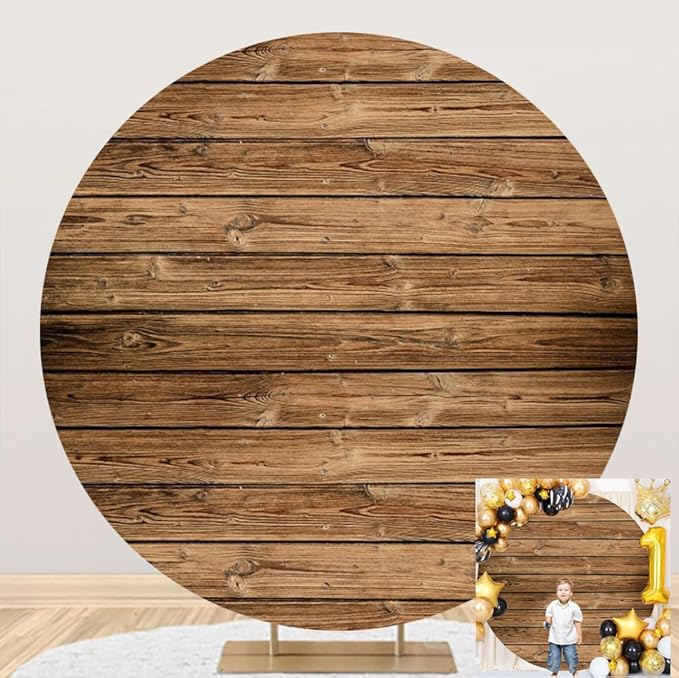 Rustic Wood Round Backdrop 7.2ft Vintage Brown Wooden Circle Photo Backdrop Fabric Kids Adults Portrait Birthday Baby Shower Party Decoration Wall Backdrop Photo Props Polyester