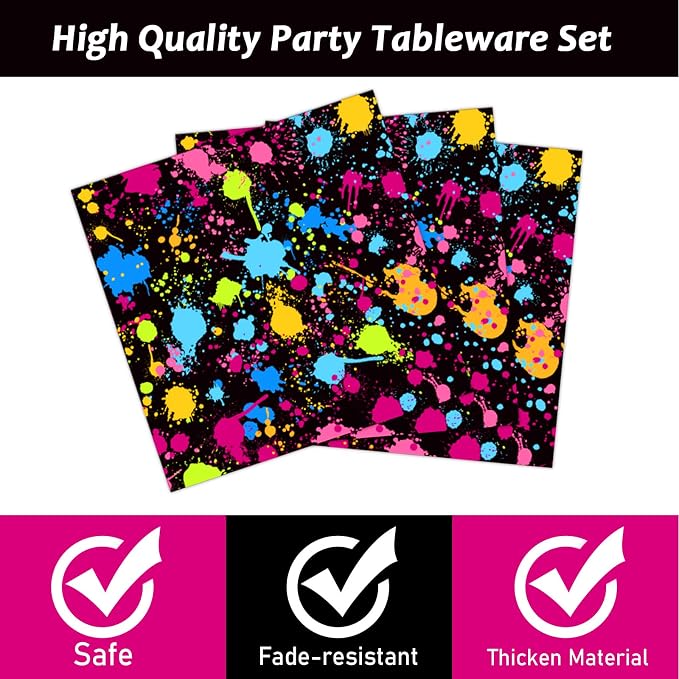 Neon Party Supplies for 24 Guests Neon Plates and Napkins Tableware Set Glow Disposable Paper Dinnerware Colorful Graffiti Birthday Party Decoration Favor Birthday Baby Shower Celebration，96 Pieces