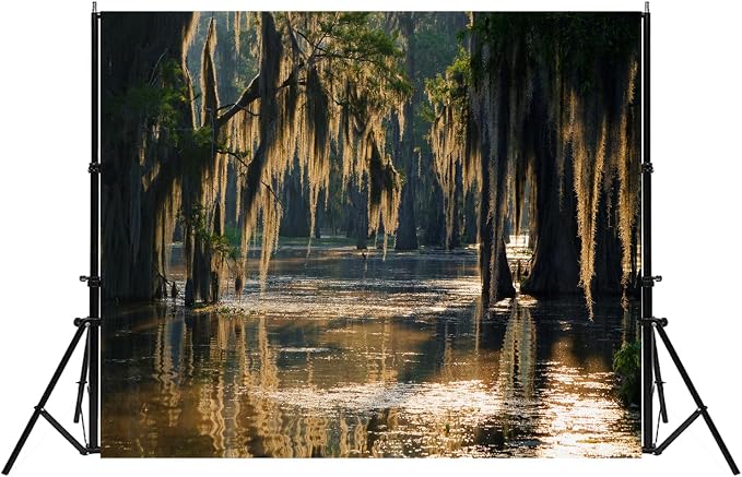 Swamp Landscape Backdrop Bald Cypress Trees and Spanish Moss Rainforest Photography Background Party Photo Booth Props, 5X3FT