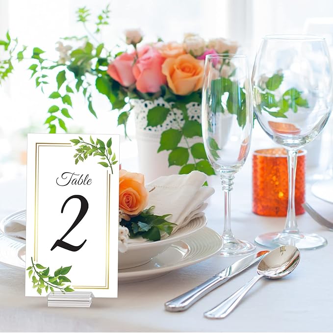Yalikop Acrylic Place Card Holders 1.2 Inch Name Card Holder Stands Clear Table Number Stands Wedding Sign Holders Display Stand for Table Wedding Photos Office Menu Meeting(50 Pieces)