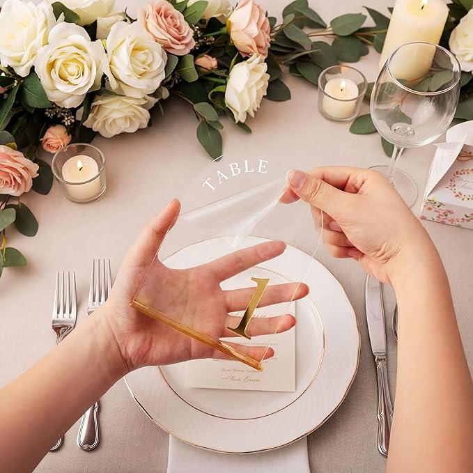 AceOrbit Clear Wedding Table Numbers 1-20 with Stands 5" x 7" Clear Acrylic Wedding Signs with Holder Modern Arch Numbered Signage Tabletop Reception Sign for Anniversary, Banquet, Event Decor