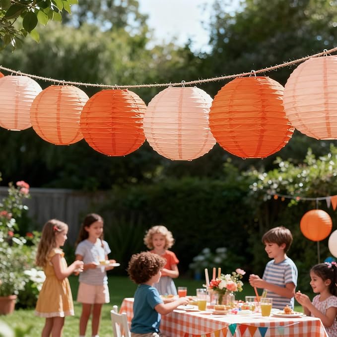 20Pcs Orange and Peach Paper Lanterns 6" 8" 10" Inches Round Hanging Paper Lanterns Decorations for Wedding Graduation Birthday Party Bridal Shower