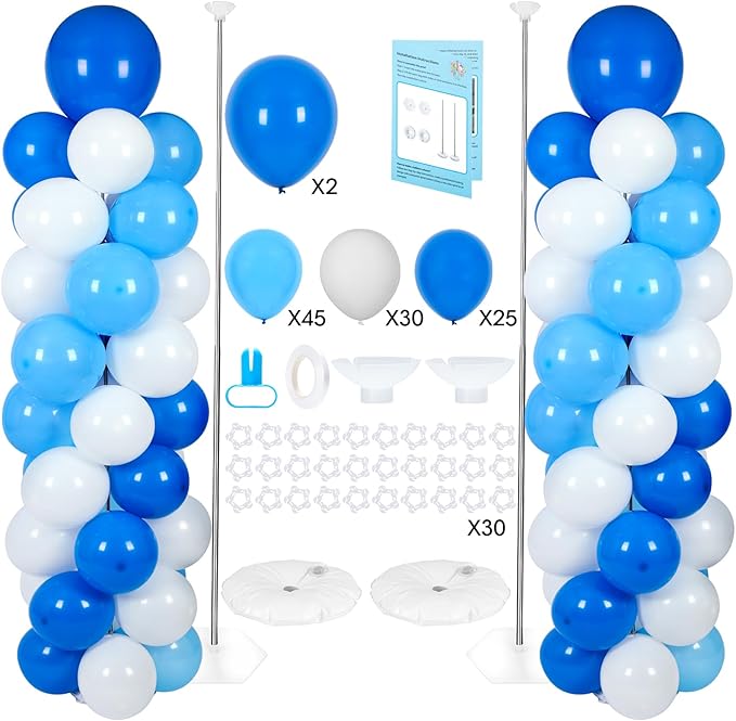 Balloon Column Stand with 102 Balloons, Balloon Column Kit Set of 2, Metal Balloon Tower Stand with Base for Floor, Height Adjustable from 1.57 to 7 Ft, For Party Decorations