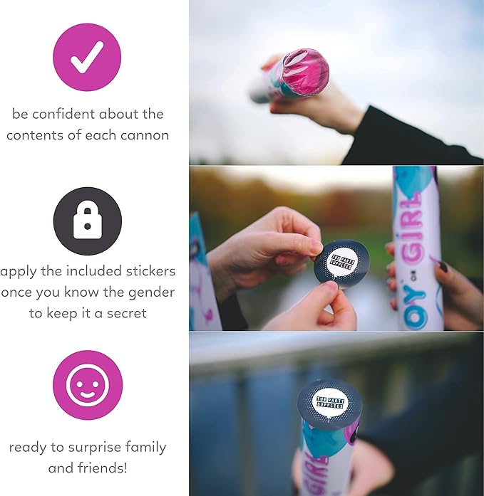 24” X-large Gender Reveal Confetti & Powder Smoke Cannon | 2 Pink Poppers | Biodegradable | Alternative to Gender Reveal Smoke Bombs Extinguisher | Baby Gender Reveal Decorations | TUR Party Supplies