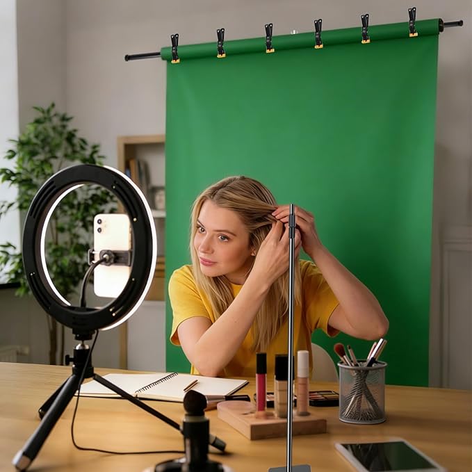 8x5 ft Adjustable Green Screen Backdrop Kit with Stand, Photo Background Support System for Video Streaming, Photography, Studio, Parties, Events