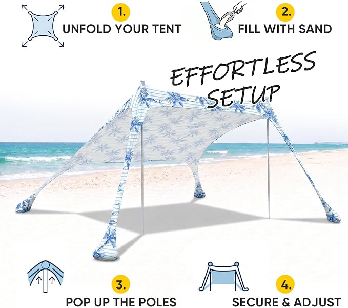 Sekey Aluminum Beach Shade Sun Shelter UPF 50+ - 6.5x6.5 FT Portable Beach Canopy with Windproof Rope & Stability Poles, Easy Setup Outdoor Tent for Camping, Backyard, Fishing, Picnics