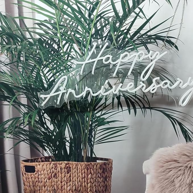 Custom Neon Sign Happy Anniversary Neon Sign,Custom Neon Led Sign, Wedding Neon Sign, for Girlfriend Boyfriend Wife Husband Parents Engagement Birthday Party Decoration. Size:23inch