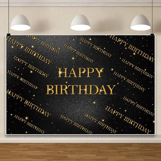 ChloropLastid Black and Gold Birthday Backdrop 8x6ft Black Leather Theme Happy Birthday Photography Background Men Women 30th 40th 50th 60th Birthday Party Banner Decor Photo Studio Props