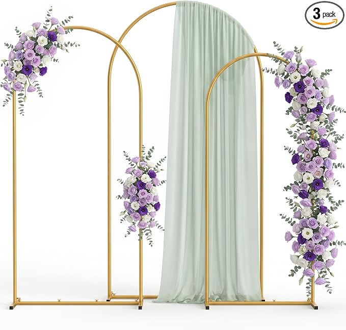 Metal Arch Backdrop Stand 3 Set (7.2FT+6.6FT+6FT), Gold Wedding Arch Frame, Balloon Arch Stand for Baby Shower, Wedding, Birthday, Ceremony, Party Decor