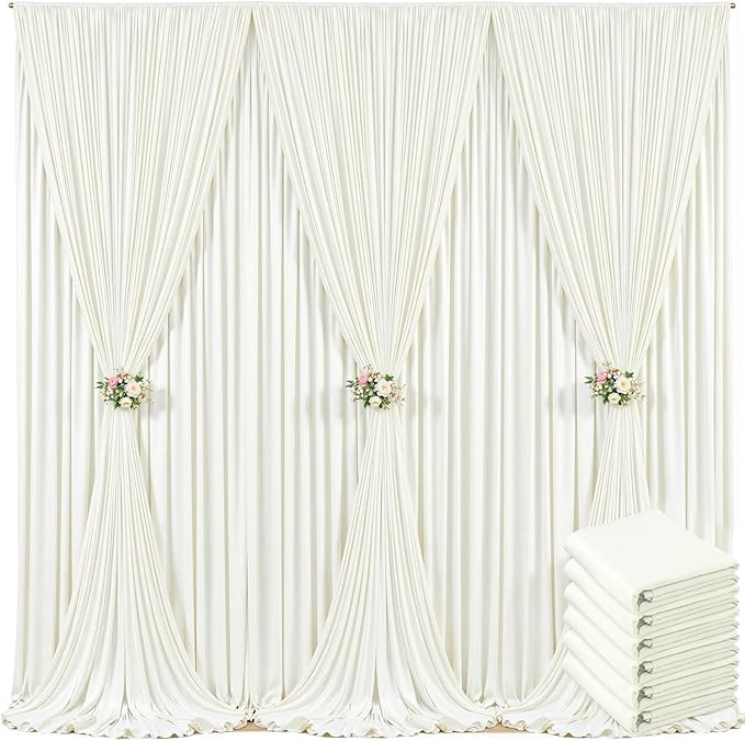 30ft x 10ft Ivory Backdrop Curtain for Wedding Ivory Wrinkle Free Backdrop Drapes Panels for Parties Baby Shower Bridal Shower Birthday Photo Photography Polyester Fabric Background Decoration