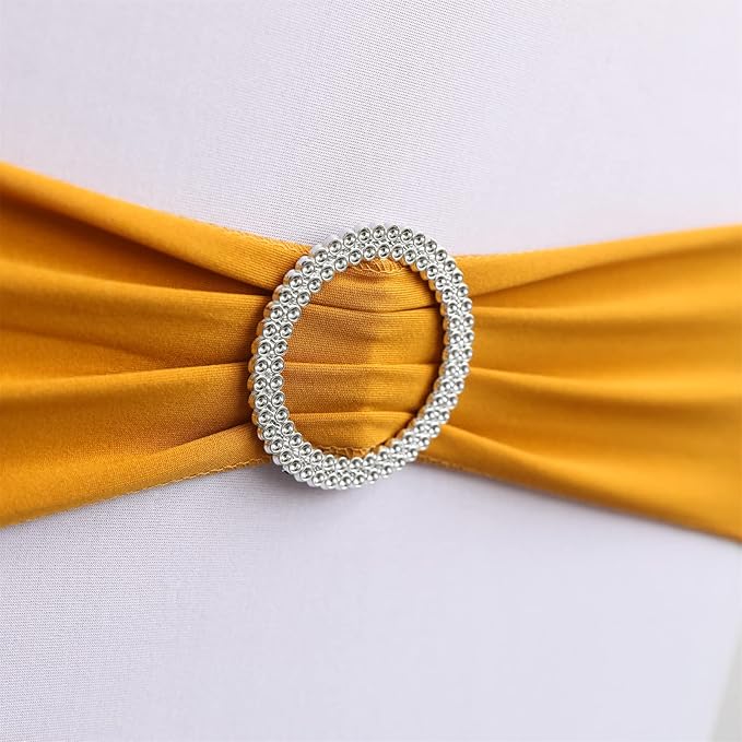 Spandex Chair Sashes Bands 100PCS Stretch Chair Cover Ties Bows with Buckle Slider Wedding Party Reception Banquet Decoration (Gold)