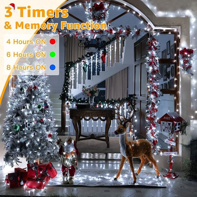 Ollny Christmas Lights Outdoor 800LED 262FT, Cool White Plug in Fairy Light with Remote, 8 Modes Waterproof Timers Dimmable LED String Lights for Indoor House Outside Bedroom Patio Balcony