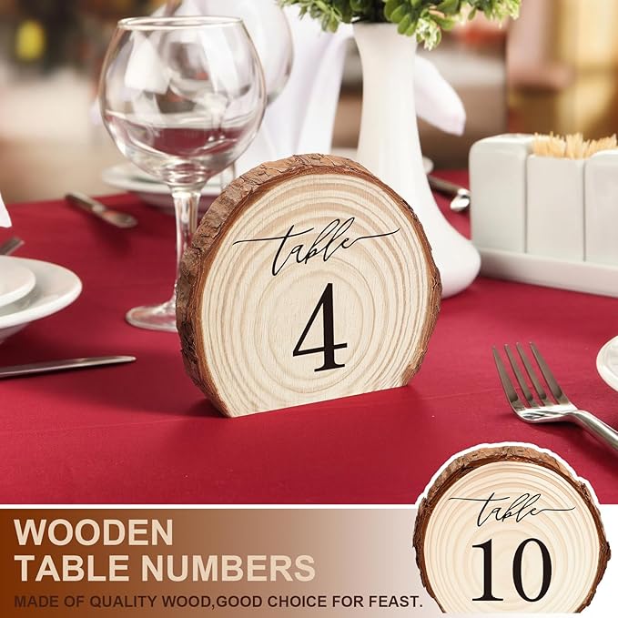 Novabright 11 Pcs Wooden Wedding Table Numbers 1-10, Wooden Restaurant Table Numbers Centerpieces Decoration for Weddings, Reception, Special Events, and Restaurant Use