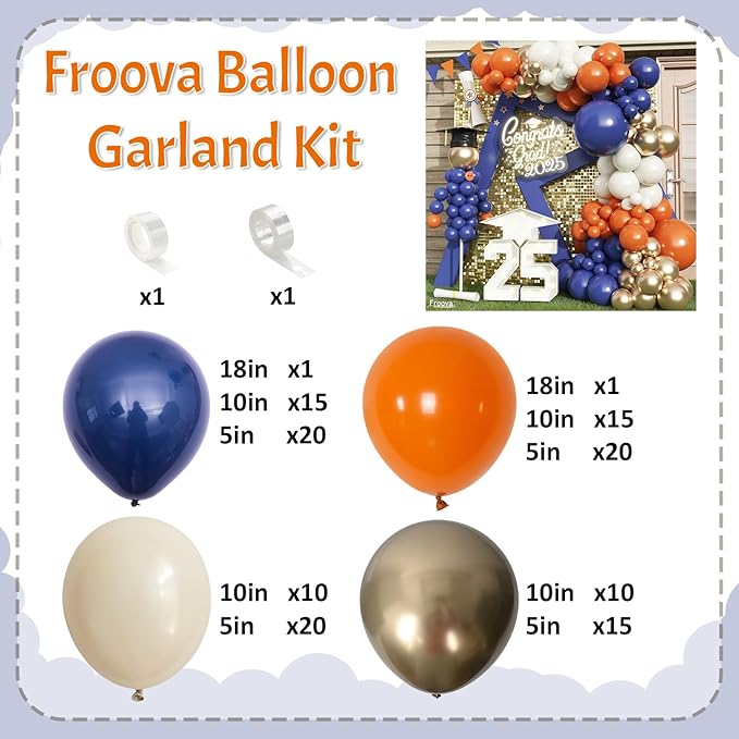 Fall Balloon Arch Kit, 129pcs Burnt Orange Retro Navy Blue White Sand Metallic Gold Fall Color Balloon Garland Arch for Birthday Harvest Autumn Thanksgiving Baby Shower Party Decorations