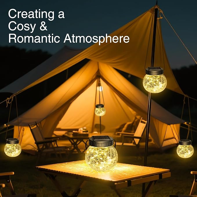 Kolpop Solar Lantern, 2 Pack Solar Lights Outdoor Waterproof with 30 LED, Hanging Globes Lights Cracked Glass for Garden Decor Patio Backyard Outdoor,Warm White