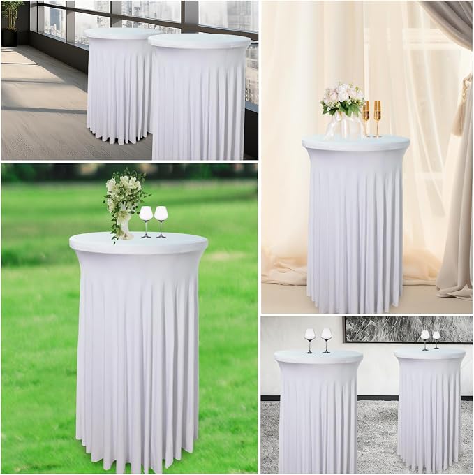 1 Pack 32"x43" White Round Cocktail Table Skirt | Spandex Fitted High Top Table With Skirt | Stain, Wrinkle Resistant, Washable for Bar Wedding Party Banquet