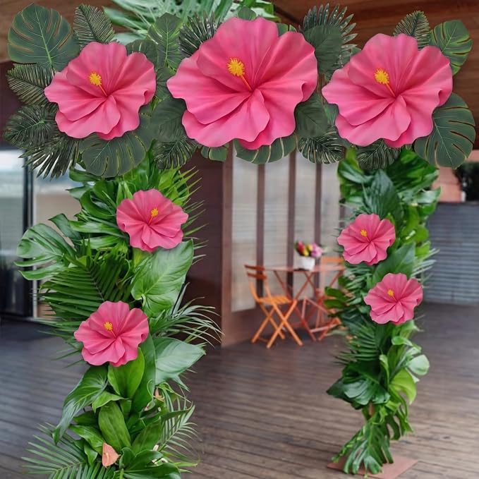 Norme 3 Pcs Giant Hawaiian Hibiscus Flowers 12, 16, 20 Inch Large Artificial Tropical Party Decoration Velvet Hibiscus Petals Big Paper Flower for Flamingo Summer Luau Aloha Party Decor
