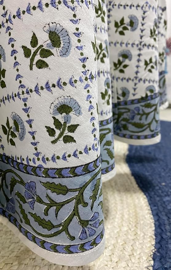 Ridhi Round Tablecloth Hand Block Print 100% Cotton Reusable Indian Light Blue 60 Inch Table Cover Decorative Everyday Use for Dining, Home, Party, Wedding, Farmhouse Gift for Spring, Mother's Day