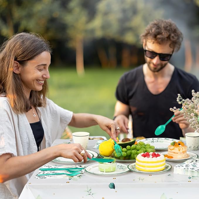 Funnymoom 452 Pcs Sage Green Party Decorations for 50 Guests, Eucalyptus Theme Paper Plates Napkins Cups Tablecloth Cutlery Straws for Bridal Baby Shower Birthday Wedding Party Decorations Supplies