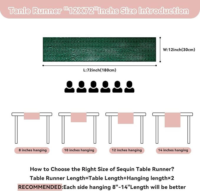 Sugargirl 10 Packs 12 x 72 inches Sequin Table Runner, Glitter Dark Green Table Runner for Birthday Party Supplies Wedding Holiday Celebration Event Decorations