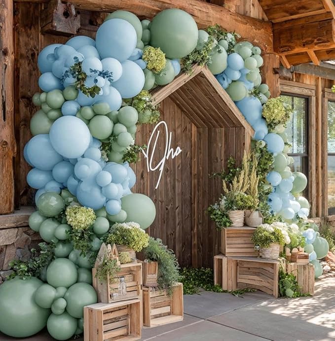 Dusty Green Balloon Garland Double Stuffed Sage Green Balloons Different Size Retro Balloon Arch Kit for Birthday Wedding Baby Shower Bridal Shower Engagement Party Decor