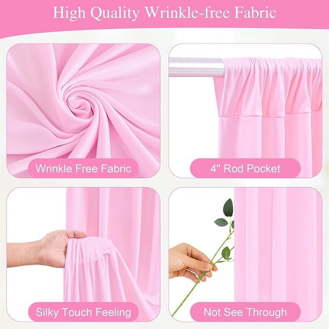 Pink Backdrop Curtain with Lights String for Parties,10x10FT Wrinkle Free Polyester Wedding Photo Backdrop Drapes for Baby Shower Birthday Ceremony Reception Home Party Decorations-5ft x 10ft,2 Panels
