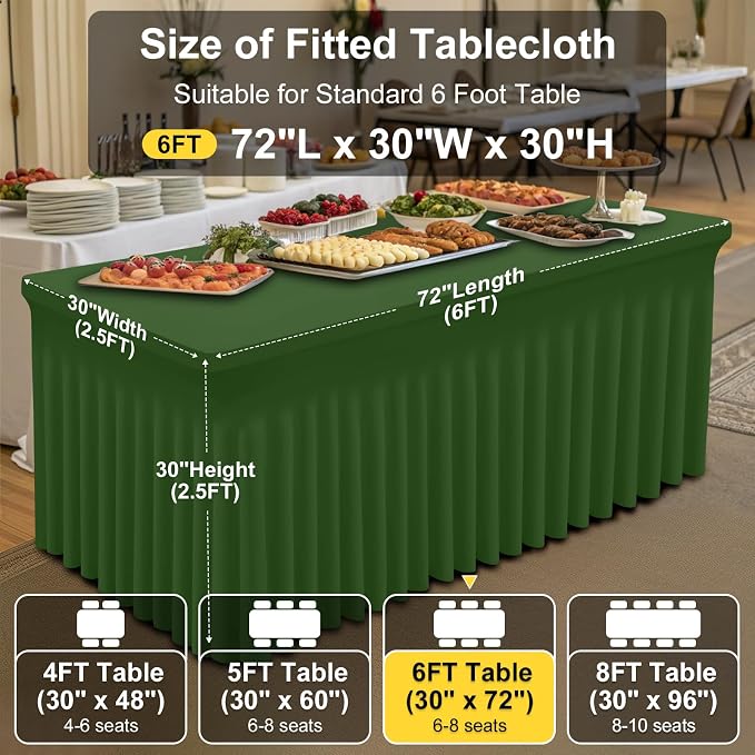 Smiry Spandex Tablecloth, Elastic Fitted Stretch Tablecloth for 6FT Rectangle Tables, Waterproof Washable Table Cover Skirt for Outdoor, Wedding, Banquet & Parties (Olive Green, 72Lx30Wx30H Inch)