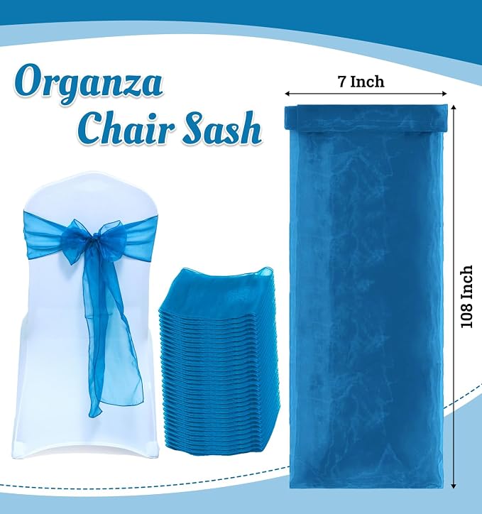 MDS® Pack of 75 Organza Chair Sashes for Wedding Decoration, Reusable Sheer Chair Bows for Banquet Chair Cover, Reception, Bridal Shower, Baby Shower, Birthday Party & Special Events - Dark Teal