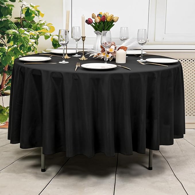 12 Pack Black Tablecloth 120 Inch Round Table Cover | Wrinkle Resistant, Machine Washable Reusable, Wedding, Banquet, Restaurant, Party, Baby Shower,Indoor Outdoor Events