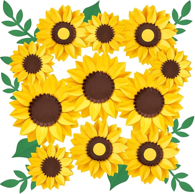 SUNBEAUTY Sunflower Paper Flower Decorations for Wall Giant Artificial Sunflowers Classroom Decor Spring Summer Bulletin Board Decoration Large 3D Paper Flowers Wall Decor for Wedding Baby Shower