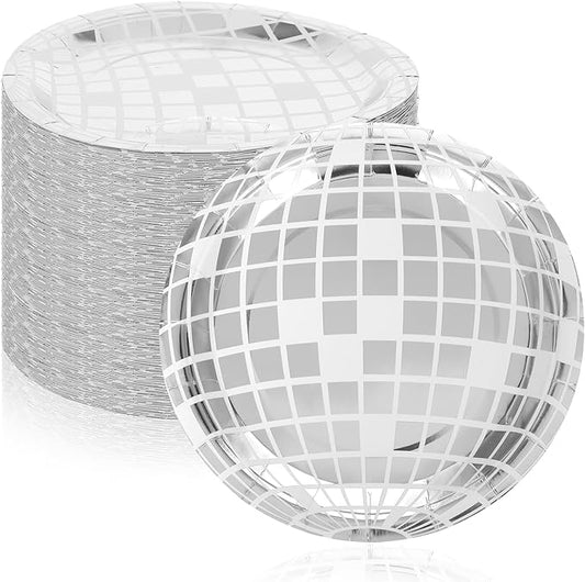 Tobeelec 100 Pcs 9 Inch Disco Plates Silver Paper Plates 70s Party Decorations Disposable Disco Dessert Dinner dish Dancing Queen Cowgirl Party Decorations for New Year's Eve Supplies 2025