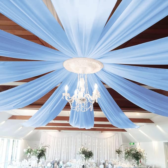 FOTSHARER Baby Blue Ceiling Drapes for Wedding Ceiling Drapes 2 Panels 5x20FT Chiffon Wedding Arch Draping Fabric Ceiling Curtains for Backdrop Ceiling Decorations for Party Arch Drapery for Reception
