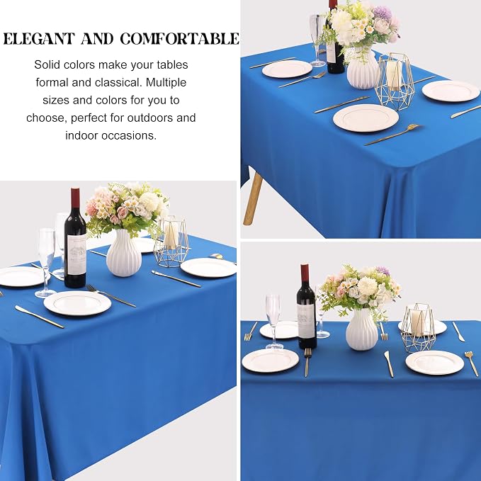 4 Pack Rectangle Tablecloth 90x132Inch Blue Rectangle Tables Washable Polyester Table Cover for Wedding Dining Table Buffet Parties Banquet Decoration（Blue）