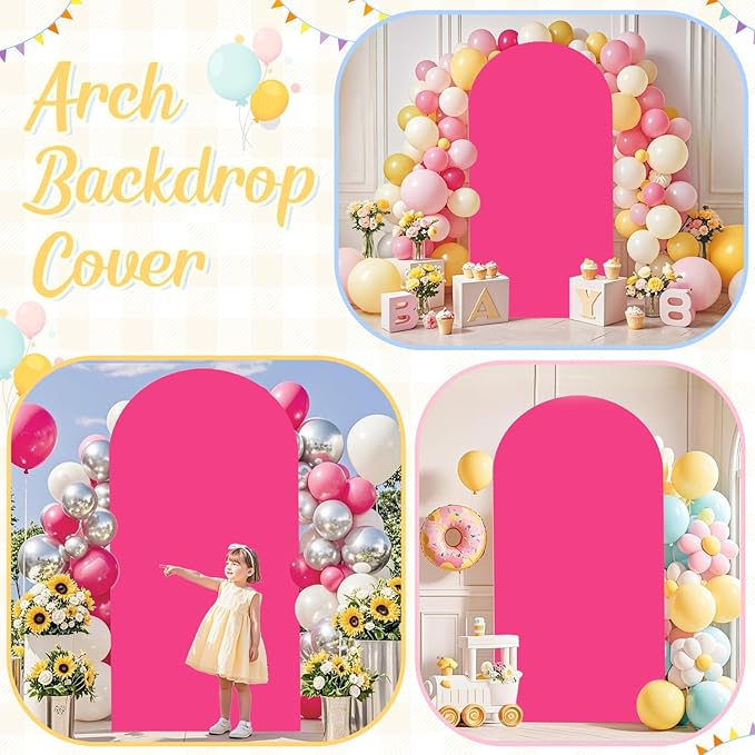 Hot Pink Arch Cover 7.2FT Spandex Arch Cover Balloon Arch Stand Cover Round Top Arches Covers Chiara Arched Covers Stretchy Backdrop Arches Wall Backdrop Covers for Wedding Arched Frame Panel