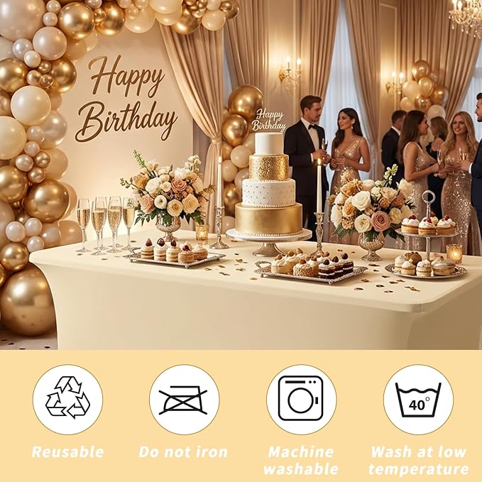 Fixwal 6 Pack 6Ft Champagne Table Cover, Spandex Fitted Tablecloths Rectangle, Wrinkle-Free and Stretch Folding Table Cloth for Banquet, Wedding, Party, Trade Show