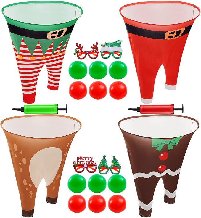 21 Pcs Christmas Granny Pants Outdoor Game, 4 Giant Granny Funny Pants with 1 Pump 12 Bouncy Balls & 4 Christmas Glasses, Holiday Tossing Game for Adults Family Yard Party