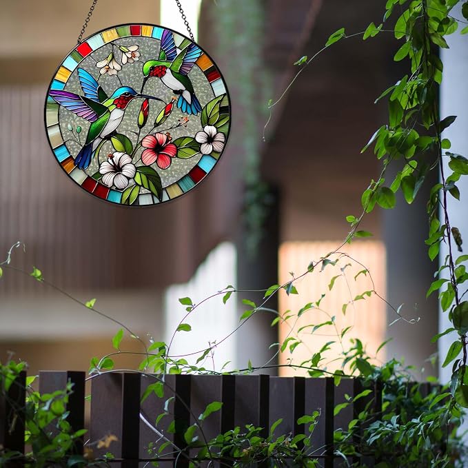 Hummingbird Sun Catcher Stained Glass Window Hanging Hummingbird Decor Gifts Bird Suncatcher for Window Decor Handmade Sun Catcher Decoration for Garden Home Housewarming Gifts