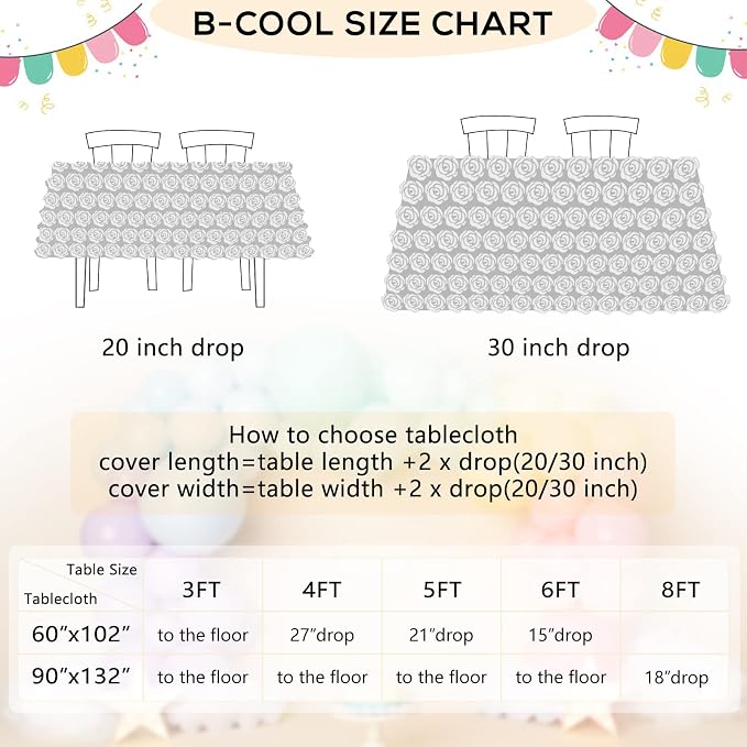 B-COOL Black Tablecloths Party Table Overlay Drape Rosette Table Cover 90 x 132 Inch Rectangle 3D Floral Satin Fabric for Wedding Party Birthday Event Decoration