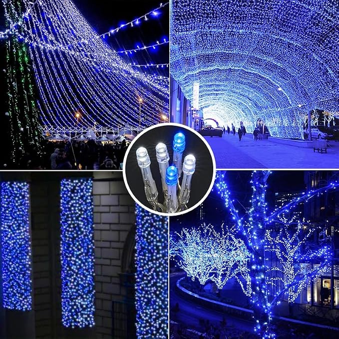 weillsnow 164 FT 500 LED Christmas Lights Outdoor, Waterproof Christmas Fairy Lights with Timer, Plug in Blue White LED String Lights with 8 Modes for Bedroom Wedding Party Xmas Decoration
