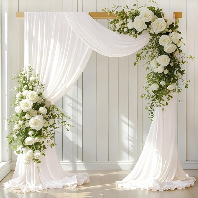 LINXTAR Ivory Wedding Arch Draping Fabric 30'' x 18FT Sheer Chiffon Arch Drape Backdrop 2 Panel Drapes for Bridal Shower Baby Shower Photo Booth Church Decor Birthday Party Outdoor Decoration