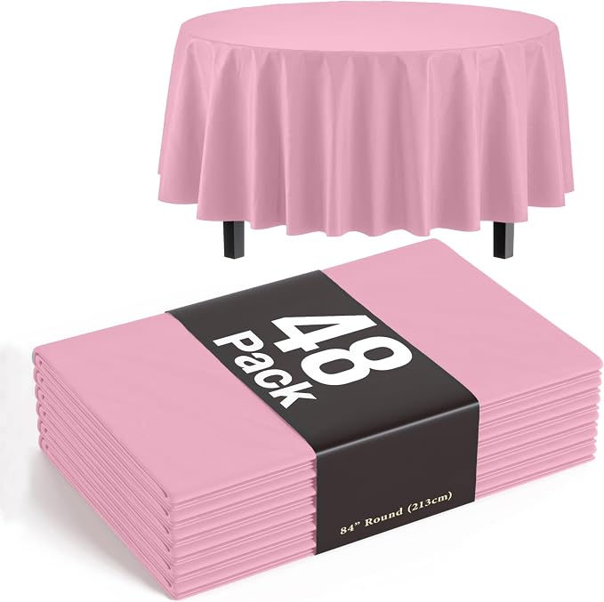 Exquisite Pink Round Tablecloths Plastic Table Cloth Disposable 48 Pack 84" Inch Round Table Cloth Disposable Pink Tablecloths Plastic Tablecloth Indoor/Outdoor Tablecloth Party Supplies