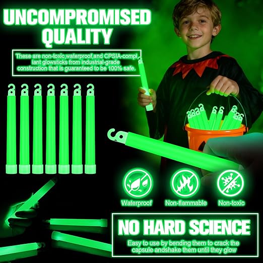 Sotiff 300 Pcs Bright 6 Inch Large Glow Sticks Bulk Emergency Glow in The Dark Sticks with 12 Hour Duration for Camping Hiking Outdoor Parties Activities Survival Storms (Green)