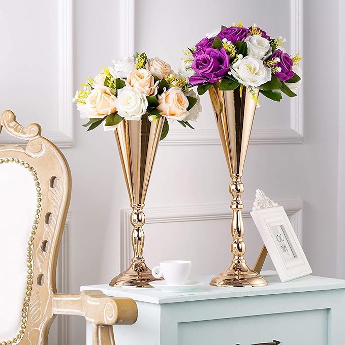 Sziqiqi Faux Silk Rose Flowers Artificial Flowers for Wedding Party Centerpiece Decorations Home Decorative Flowers, Pack of 2 Purple & White