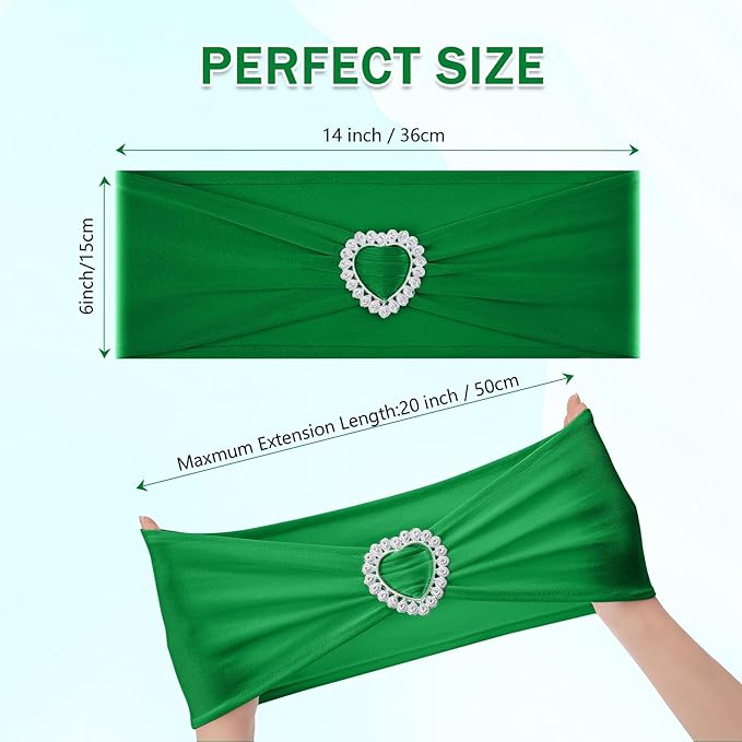Howhic Pack of 30 Spandex Chair Sashes Bows Stretch Chair Cover Band with Buckle Slider Universal Elastic Chair Ties for Wedding Banquet Party Event Decoration (Emerald)