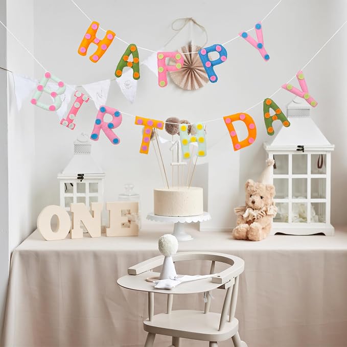 Mindsoft Felt Happy Birthday Garland Rainbow Banner Reusable Happy Birthday Sign Party Supply for Party Decor(Colorful Color,Spot)