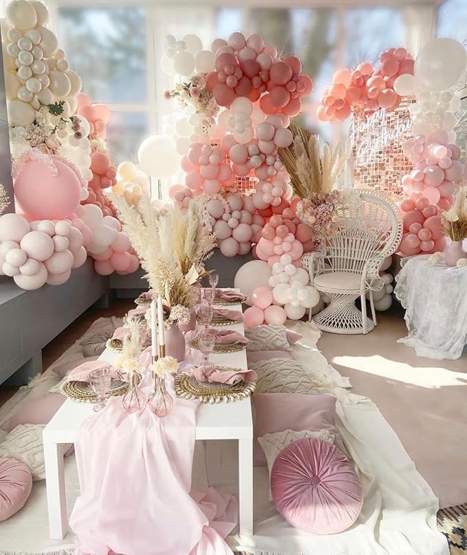 Dusty Rose Pink and White Balloons Garland Arch Kit Double Stuffed Matte Light Pink Blush Pink Latex Balloon Different Sizes 18 12 10 5In Boho Ballon for Birthday Party Holiday Decorations