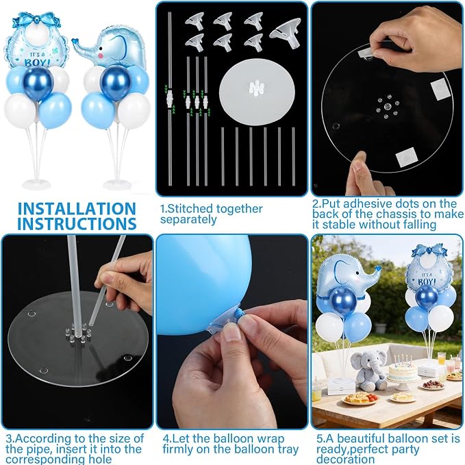 Elephant Baby Shower Decorations Party Balloons Stand Kit 2 Sets with Blue Elephant Foil Balloons Elephants It's a Boy Party Balloon Centerpieces for Tables for Boy Baby Shower Birthday Decorations