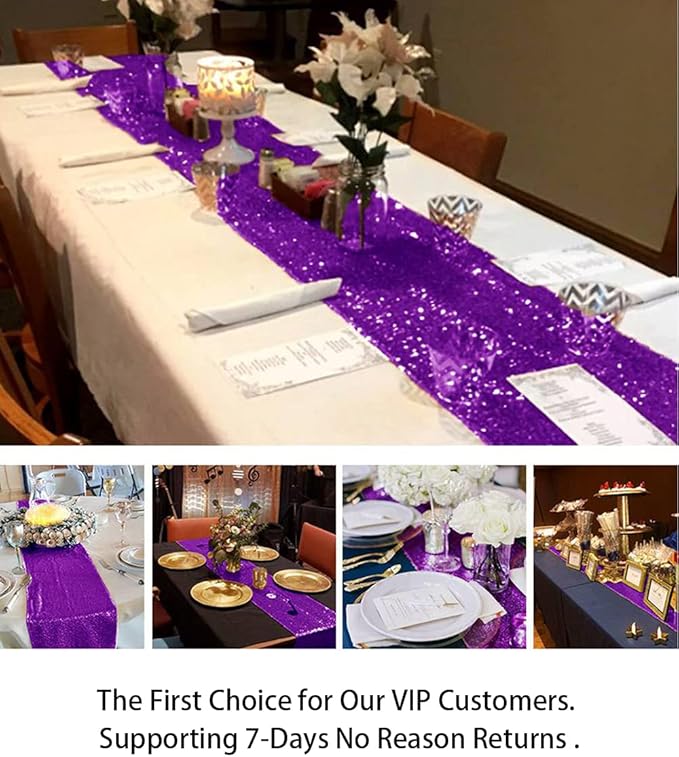 ShinyBeauty 12" x 108" Sequined Table Runner - Purple